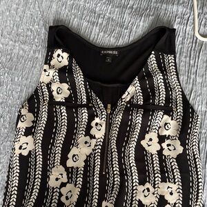 Express Black and Cream Patterned Sleeveless Top